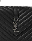 Sheepskin Matelasse Chevron Monogram Medium College Bag Black