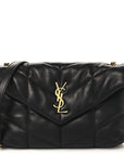 Lambskin Quilted Toy Loulou Puffer Monogram Chain Satchel Black