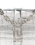 Metallic Crocodile Embossed Calfskin Greca Goddess Wallet On Chain Silver