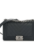 Calfskin Chevron Quilted New Medium Boy Flap Dark Navy Blue