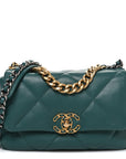 Lambskin Quilted Medium CHNL 19 Flap Green