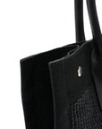 Raffia Linen Calfskin Small Rive Gauche Tote Black