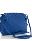 Nappa Intrecciato Double Compartment Crossbody Bag Atlantic Blue