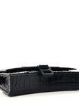 Shiny Calfskin Monochrome Crocodile Embossed Hourglass Chain Bag Black