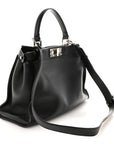 Vitello Dolce Shiny Nappa Plexglass Granite Medium Peekaboo Iconic Satchel Black