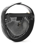 Mesh Shiny Lambskin Pouch Hobo Black