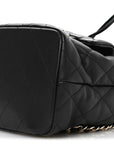 Lambskin Quilted Double Pocket Drawstring Backpack Black