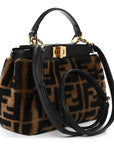 Shearling Nappa Macro FF 1974 Mini Peekaboo Iconic Satchel Tobacco Black