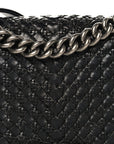Lambskin Braided Woven Medium Boy Flap Black