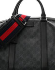 Soft GG Supreme Monogram Appia Calfskin Web Large Carry On Duffle Bag Black Grey