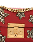 Calfskin Crystal Star Embroidered Small Padlock Shoulder Bag Hibiscus Red