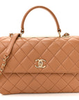 Lambskin Quilted Medium Trendy CC Flap Dual Handle Bag Camel