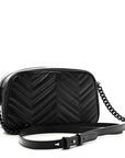 Calfskin Matelasse Monochrome Small GG Marmont Chain Shoulder Bag Black