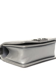 Metallic Caviar Chevron Quilted Small Boy Flap Silver