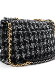 Tweed Quilted Maxi CHNL 19 Flap Black Silver Ecru