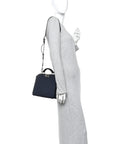 Cuoio Romano Vitello Cover Glazed Fabric Bi-Color FF 1974 Mini Peekaboo I SEE U Satchel Blue Dark Brown Tobacco Moro