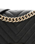Iridescent Caviar Chevron Quilted Medium Boy Flap Black