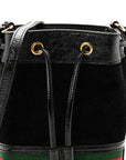 Suede Patent Web Mini Ophidia Bucket Bag Black