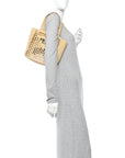 Yarn Raffia Effect Crochet Logo Embroidered Small Tote Bag Naturale
