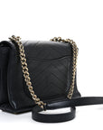 Lambskin Chevron Stitched Medium Envelope Flap Black