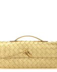 Metallic Satin Lambskin Intrecciato Long Andiamo Top Handle Clutch Gold