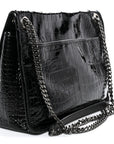 Patent Crocodile Embossed Lambskin Monogram Medium Niki Chain Satchel Black