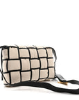 Canvas Intrecciato Padded Cassette Crossbody Bag Natural Black