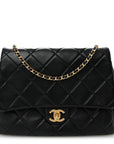 Lambskin Quilted Side Flap Black