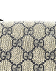 GG Supreme Monogram Textured Dollar Calfskin Web Medium Blondie Top Handle Shoulder Flap Bag Beige Blue