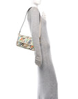Canvas Vitello Seta FF Multicolor Embroidered Baguette Grezzo Multicolor Latte