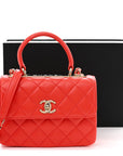 Lambskin Quilted Mini Trendy CC Dual Handle Flap Bag Dark Orange