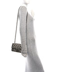 Metallic Lambskin Quilted Mini Rectangular Flap Dark Grey