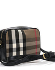 Giant Check Calfskin Small Camera Bag Black