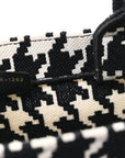 Canvas Macro Houndstooth Embroidered Medium Book Tote Black White