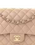 Iridescent Caviar Quilted Medium Double Flap Dark Beige