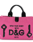 Canvas Printed Open Your Heart Tote Pink Black