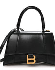 Shiny Box Calfskin Small Hourglass Top Handle Bag Black