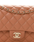 Lambskin Quilted Medium Double Flap Brown