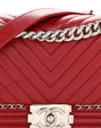 Aged Calfskin Chevron Quilted Medium Jacket Boy Flap Red