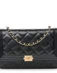 Glazed Calfskin Quilted Boy Wallet On Chain WOC Black