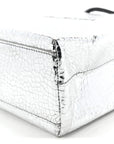 Crackled Mirror Calfskin Logo North South Shopper Tote XXS Silver