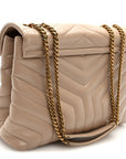 Calfskin Y Quilted Monogram Medium Loulou Chain Satchel Dark Beige