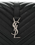 Sheepskin Matelasse Chevron Monogram Medium College Bag Black