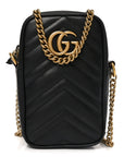 Calfskin Matelasse Mini GG Marmont Crossbody Bag Black