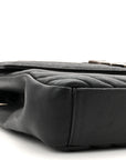 Sheepskin Matelasse Chevron Monogram Medium College Bag Black