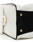 Braided Raffia Calfskin Quilted Small CHNL 25 Handbag White Black