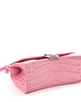 Shiny Calfskin Crocodile Embossed Hourglass Top Handle Bag XS Sweet Pink