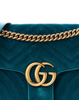 Velvet Matelasse Small GG Marmont Shoulder Bag Pavone Cyan