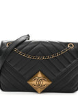 Lambskin Chevron Quilted Small Pyramid CC Flap Black