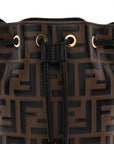 Vitello Liberty F is FNDI Bi-Color FF 1974 Embossed Mini Mon Tresor Bucket Bag Maya Black